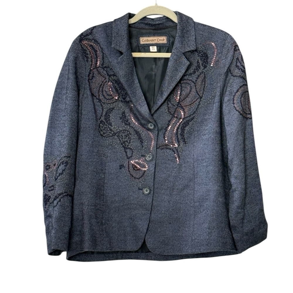 Coldwater Creek Wool blend Embroidered Sequin Blazer Jacket Womens Sz P14